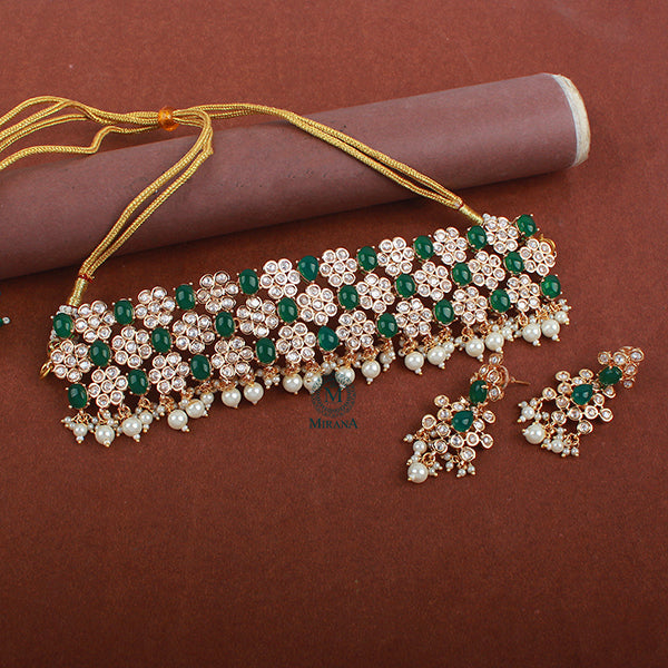 Taniya Emerald Green Polki Choker Set
