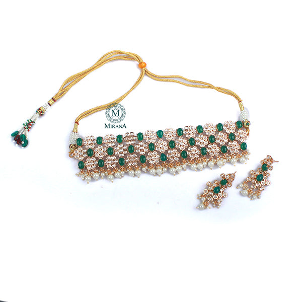 Taniya Emerald Green Polki Choker Set
