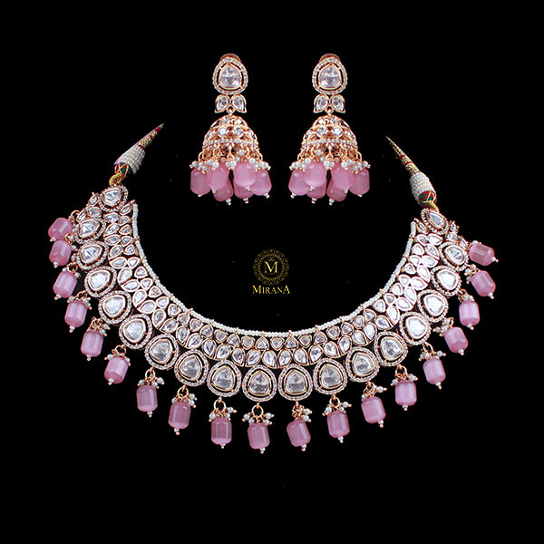 Bhavika Pastel Pink Polki Designer Choker Set