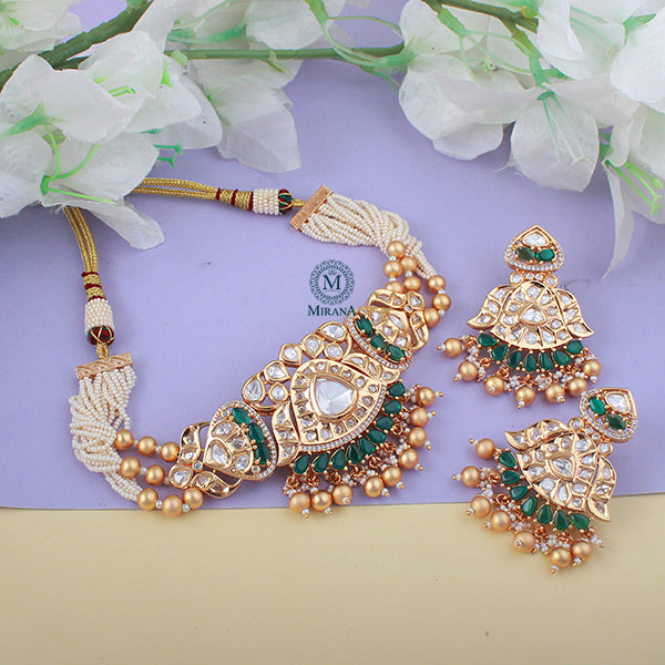 Chahat Emerald Green Polki Choker Set
