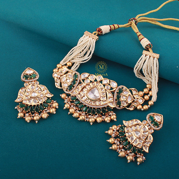 Chahat Emerald Green Polki Choker Set
