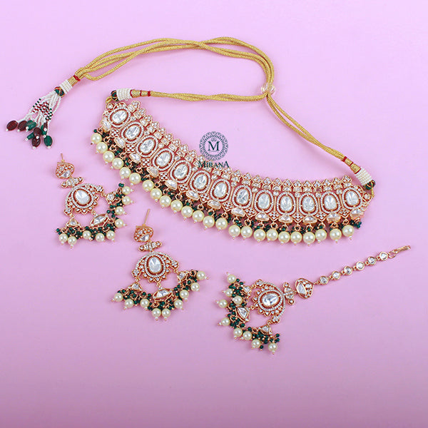 Nihita Emerald Green Pearl Polki Choker Set