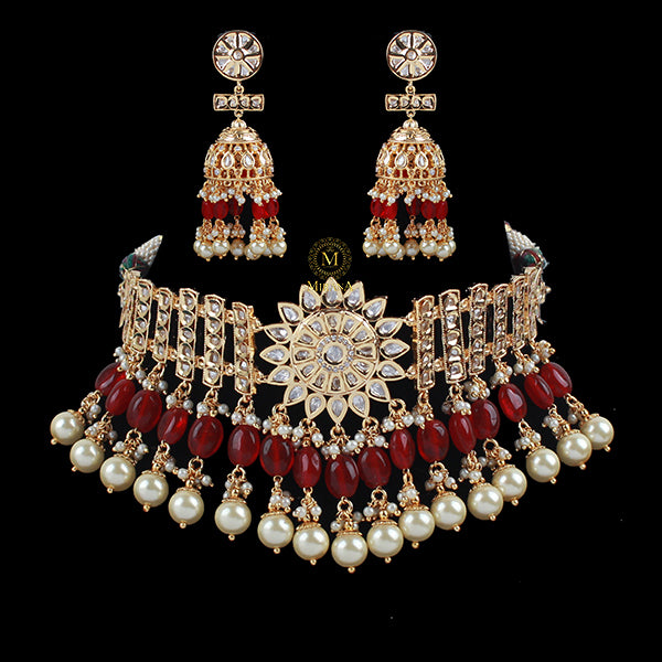 Shruti Ruby Pearl Polki Designer Choker Set