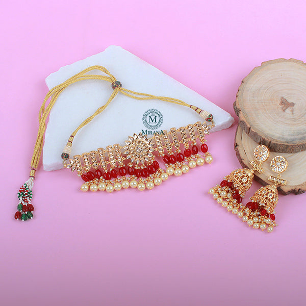 Shruti Ruby Pearl Polki Designer Choker Set