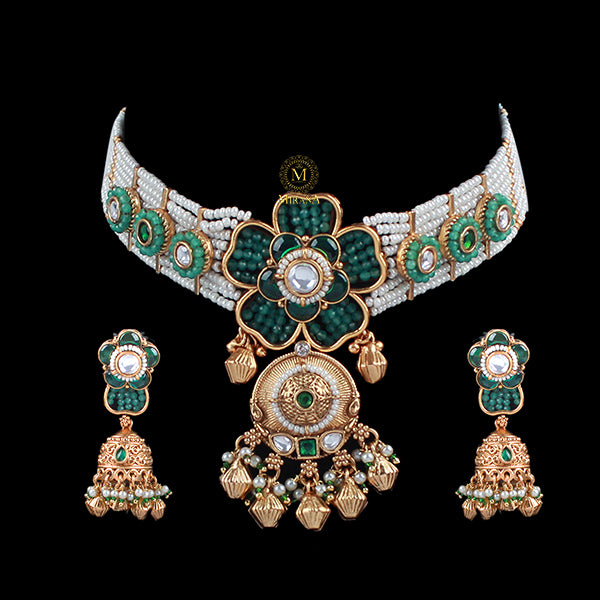Gulaab Emerald Green Antique Choker Set