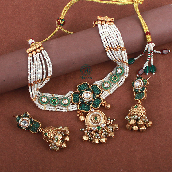 Gulaab Emerald Green Antique Choker Set