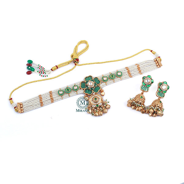 Gulaab Emerald Green Antique Choker Set