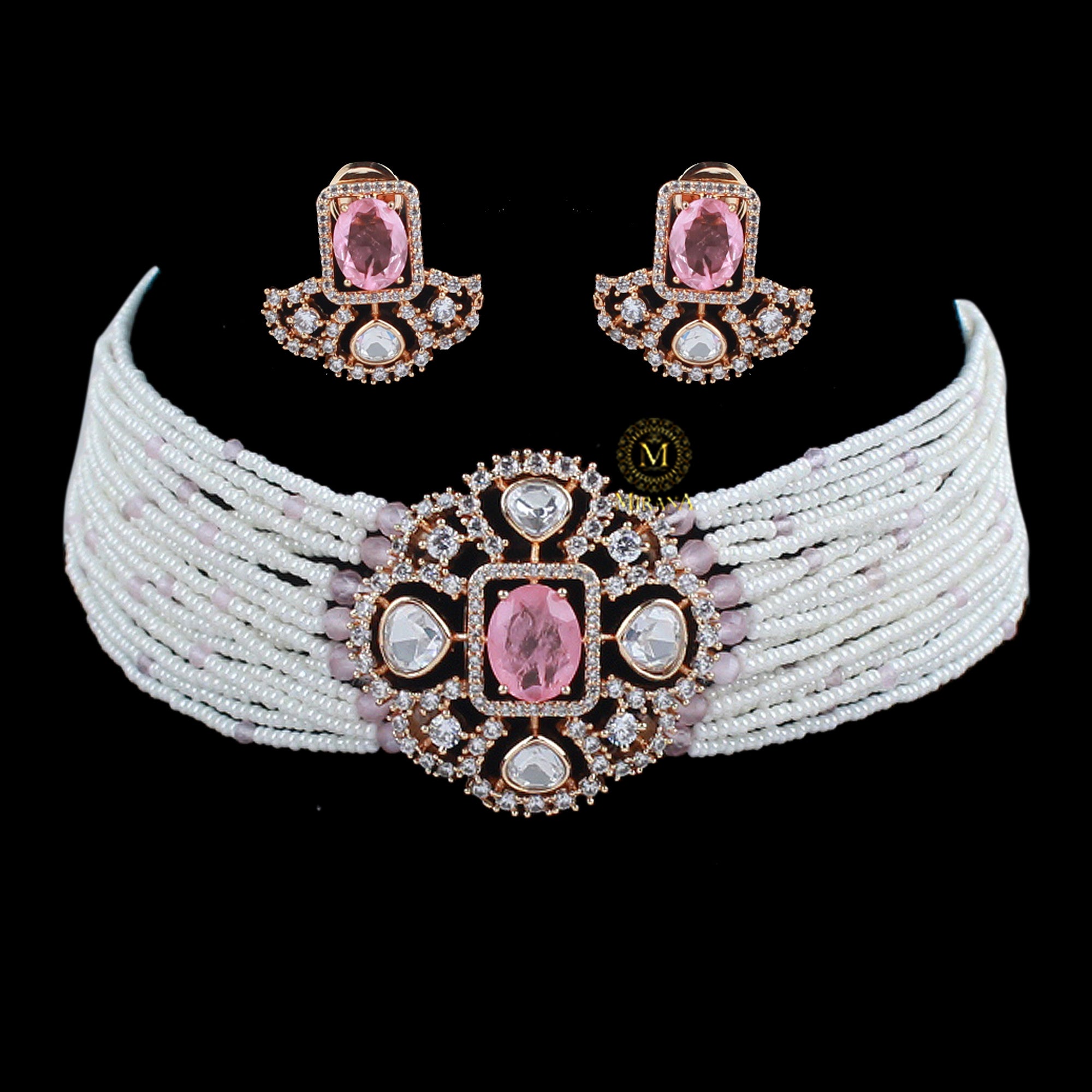 Reesha Pastel Pink Polki Choker Set