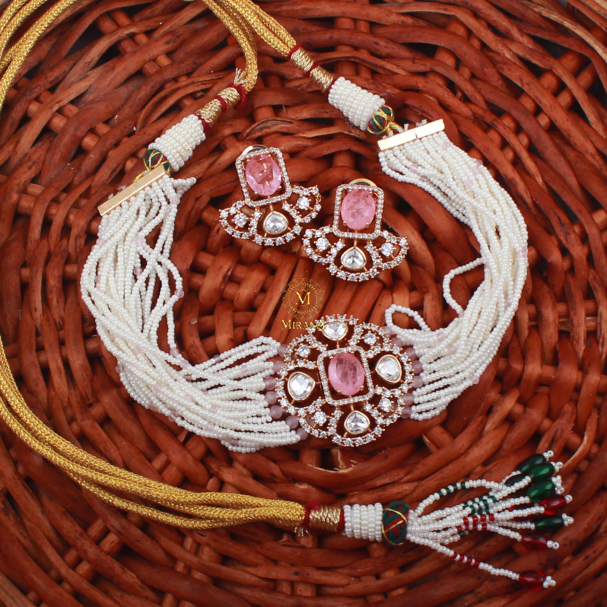 Reesha Pastel Pink Polki Choker Set
