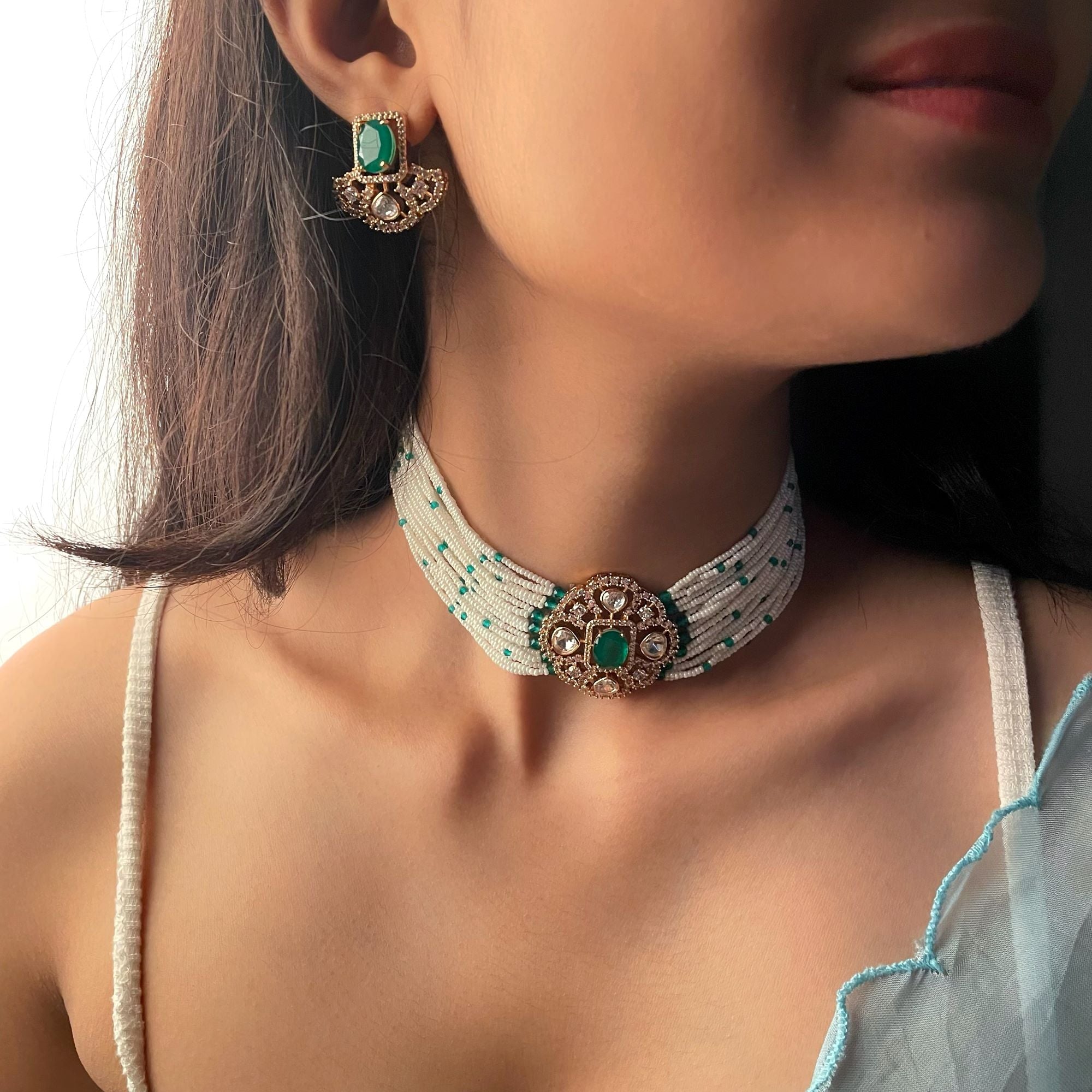 Reesha Emerald Green Polki Choker Set