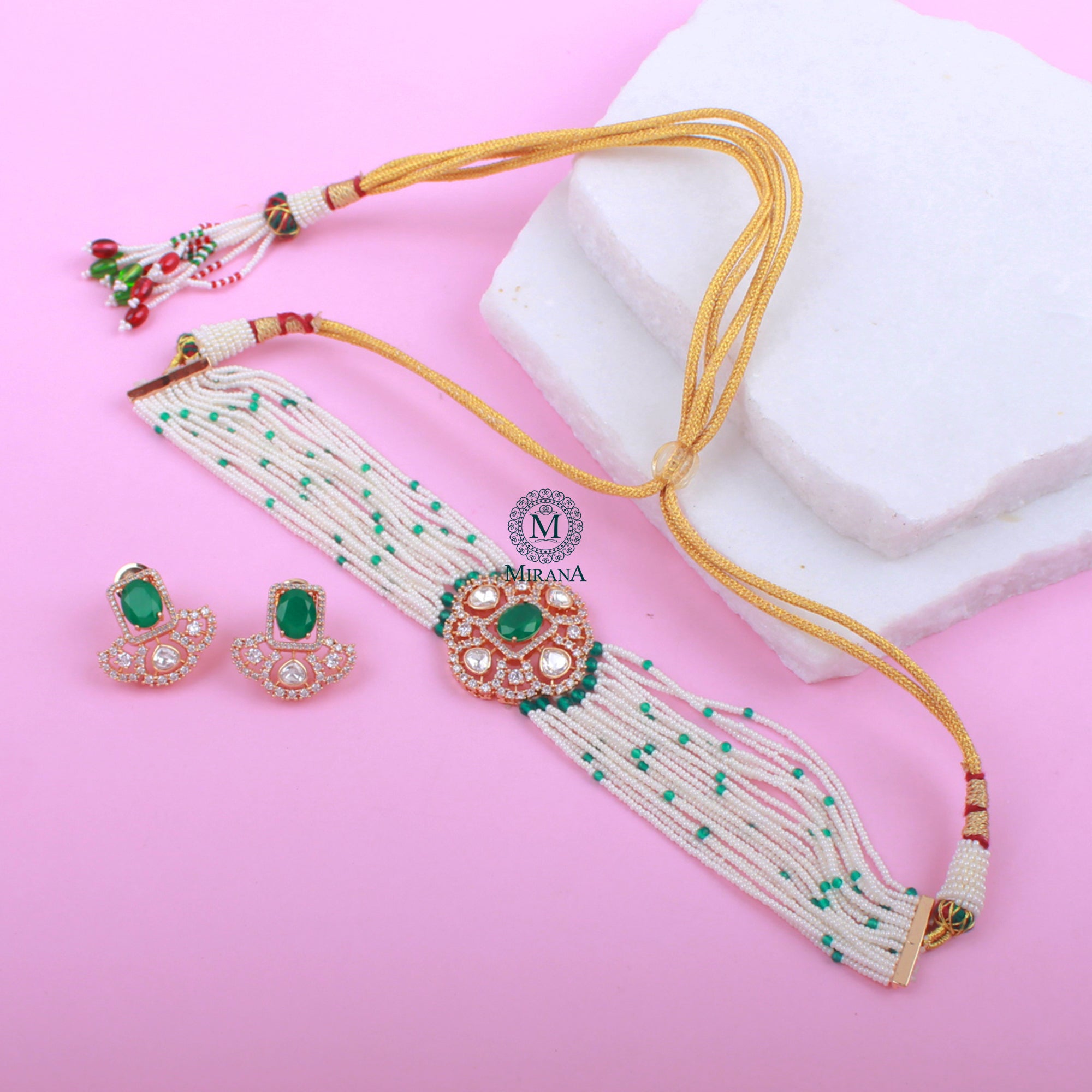 Reesha Emerald Green Polki Choker Set