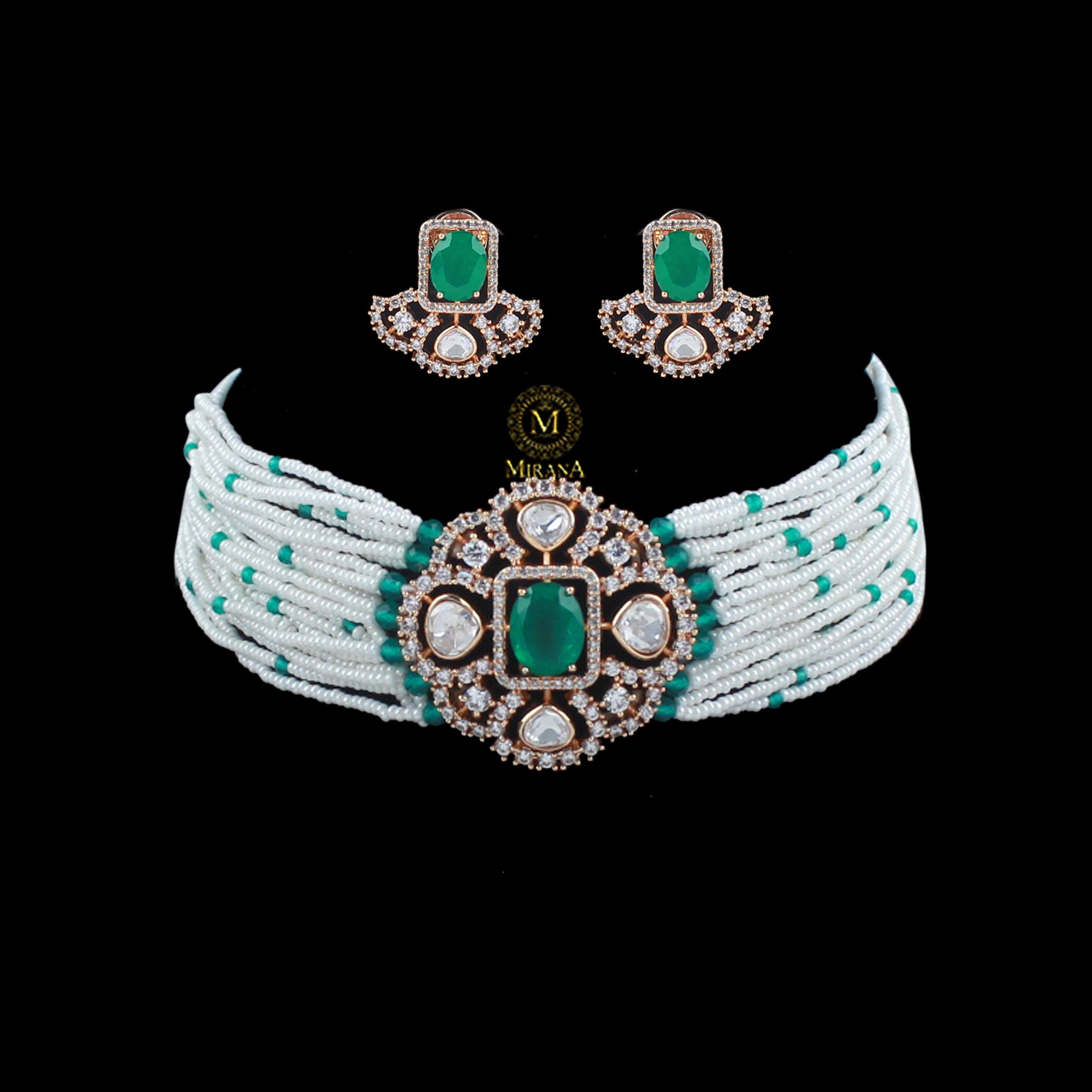 Reesha Emerald Green Polki Choker Set