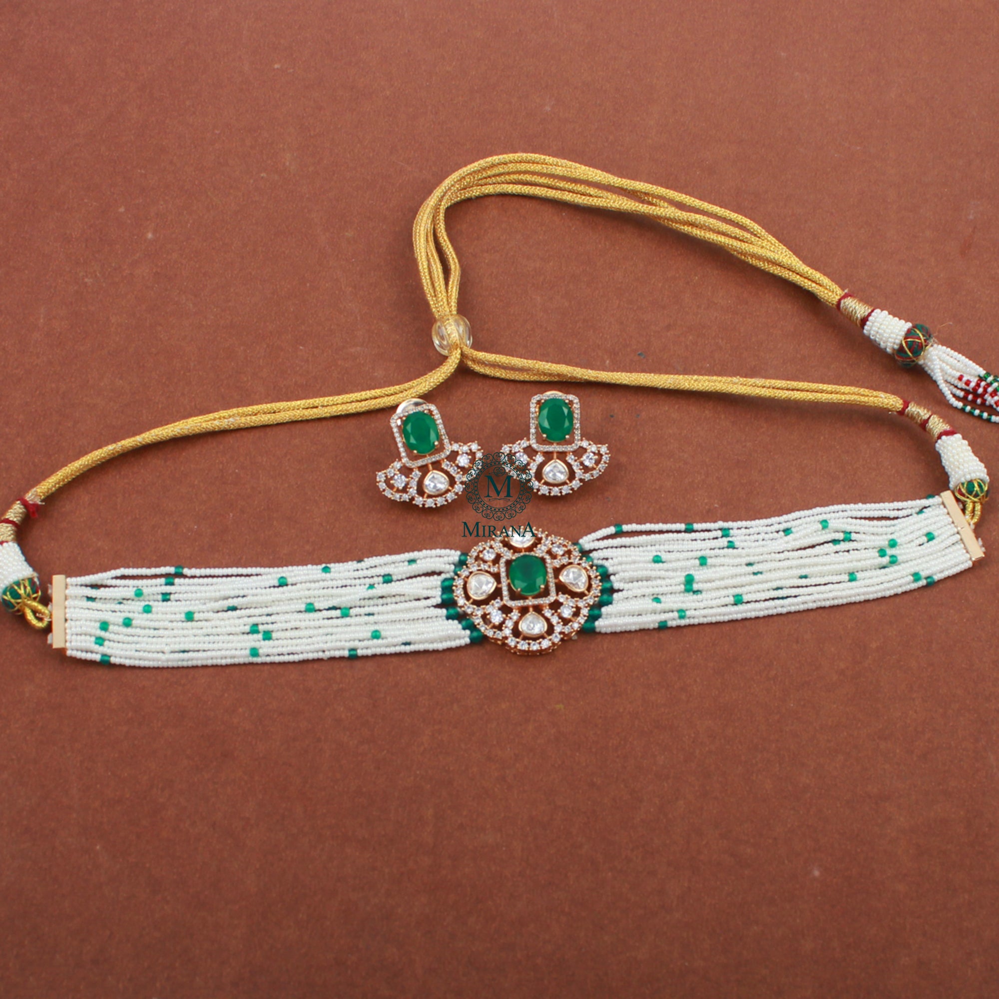 Reesha Emerald Green Polki Choker Set
