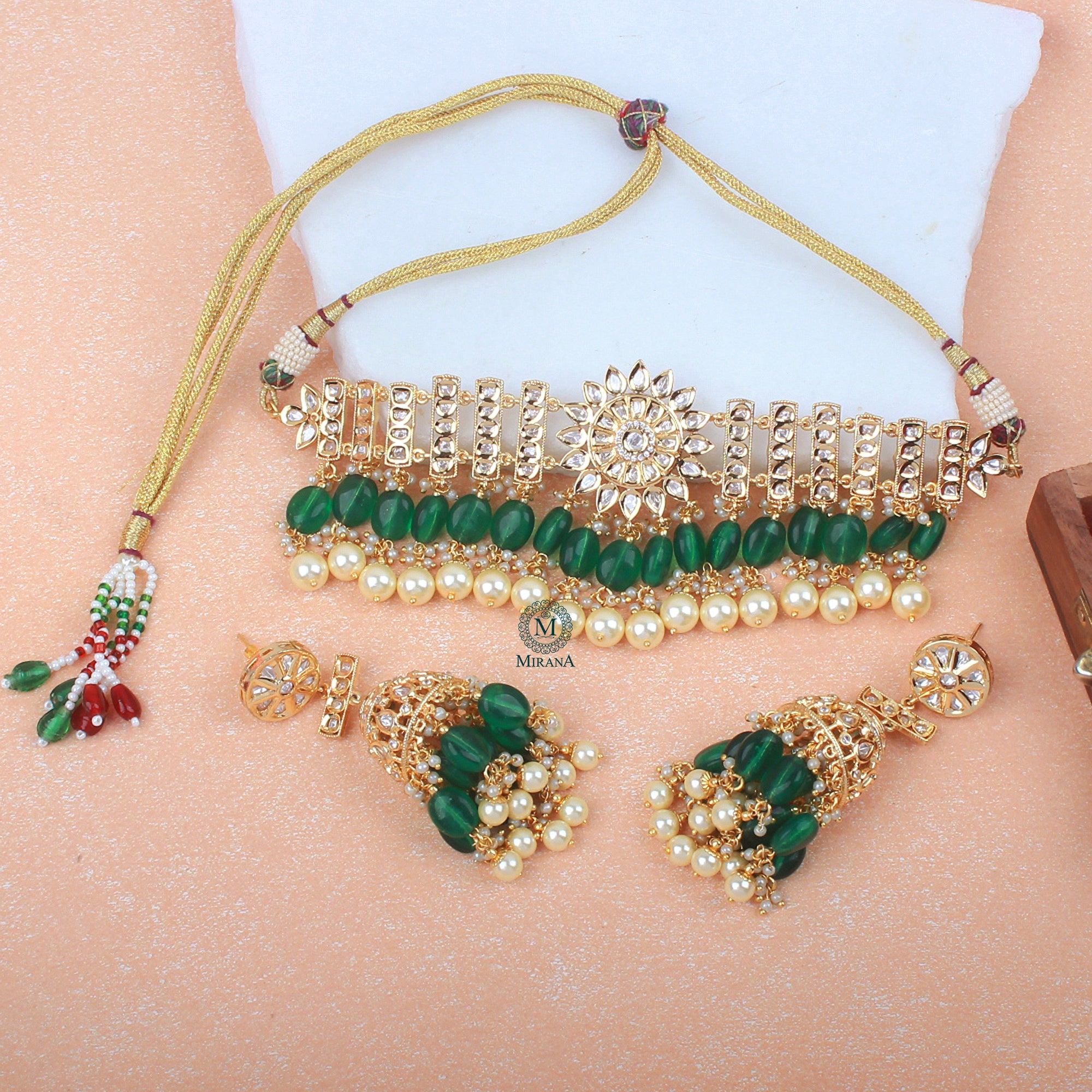 Shruti Emerald Green Polki Choker Set