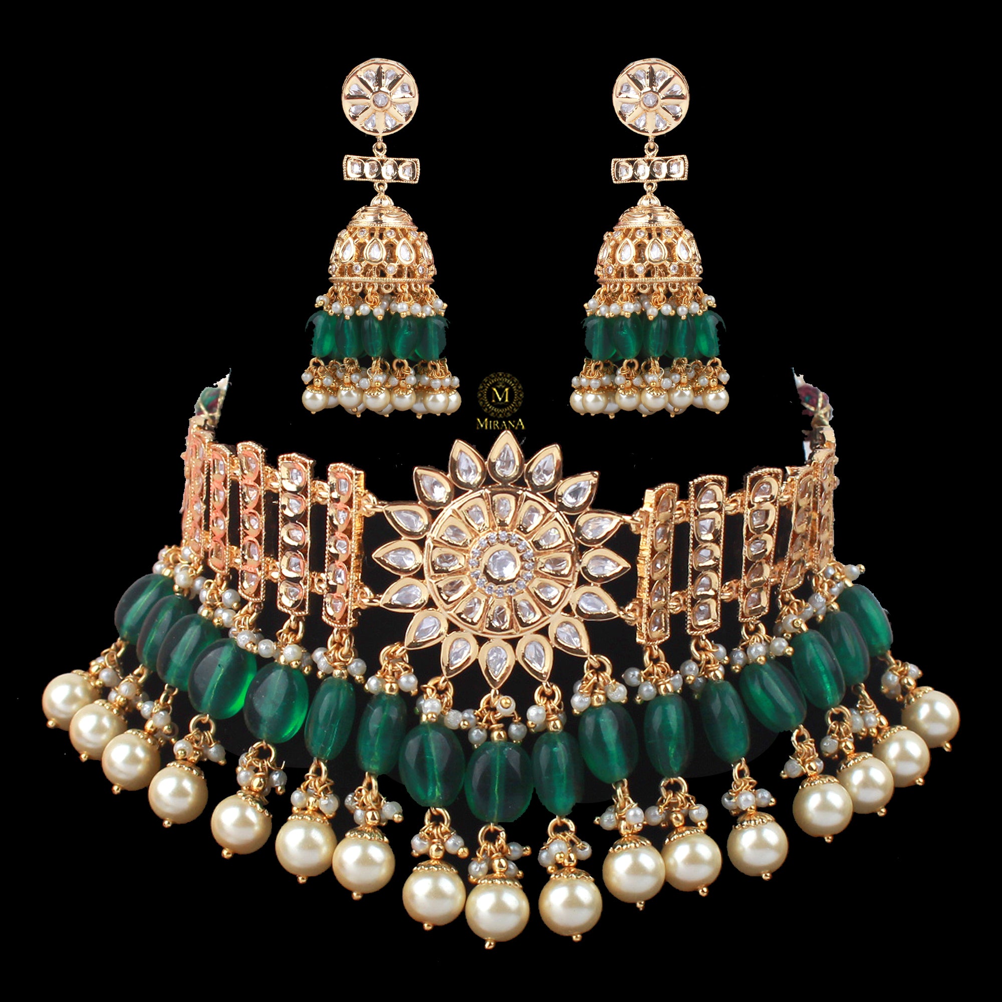 Shruti Emerald Green Polki Choker Set