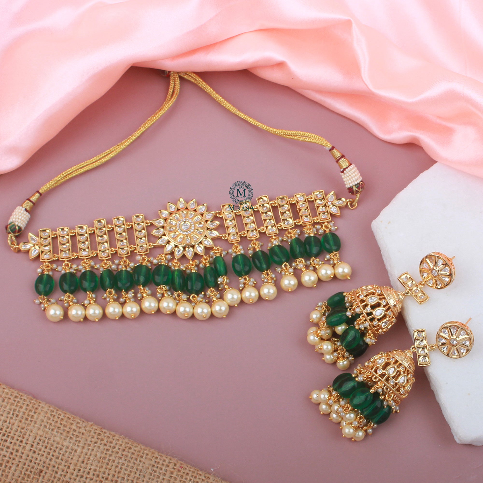 Shruti Emerald Green Polki Choker Set