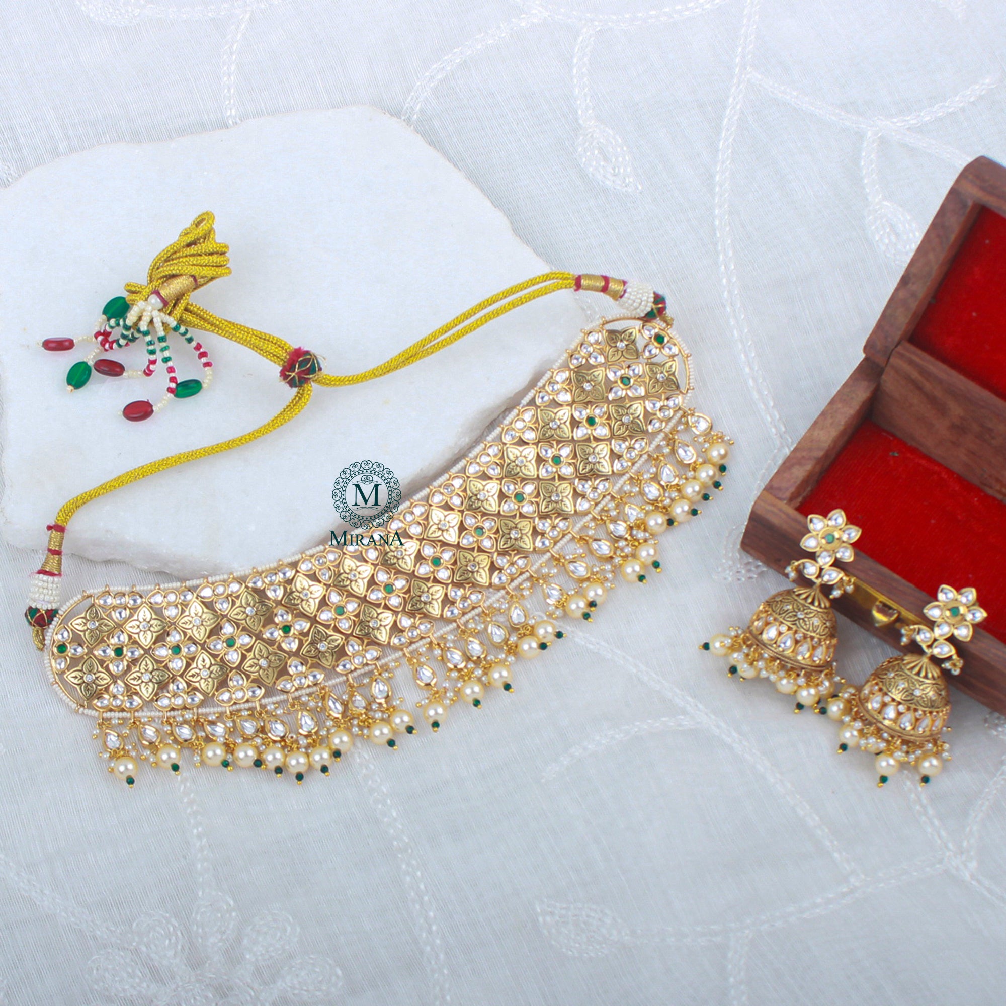 Ishanya Emerald Green Polki Choker Set