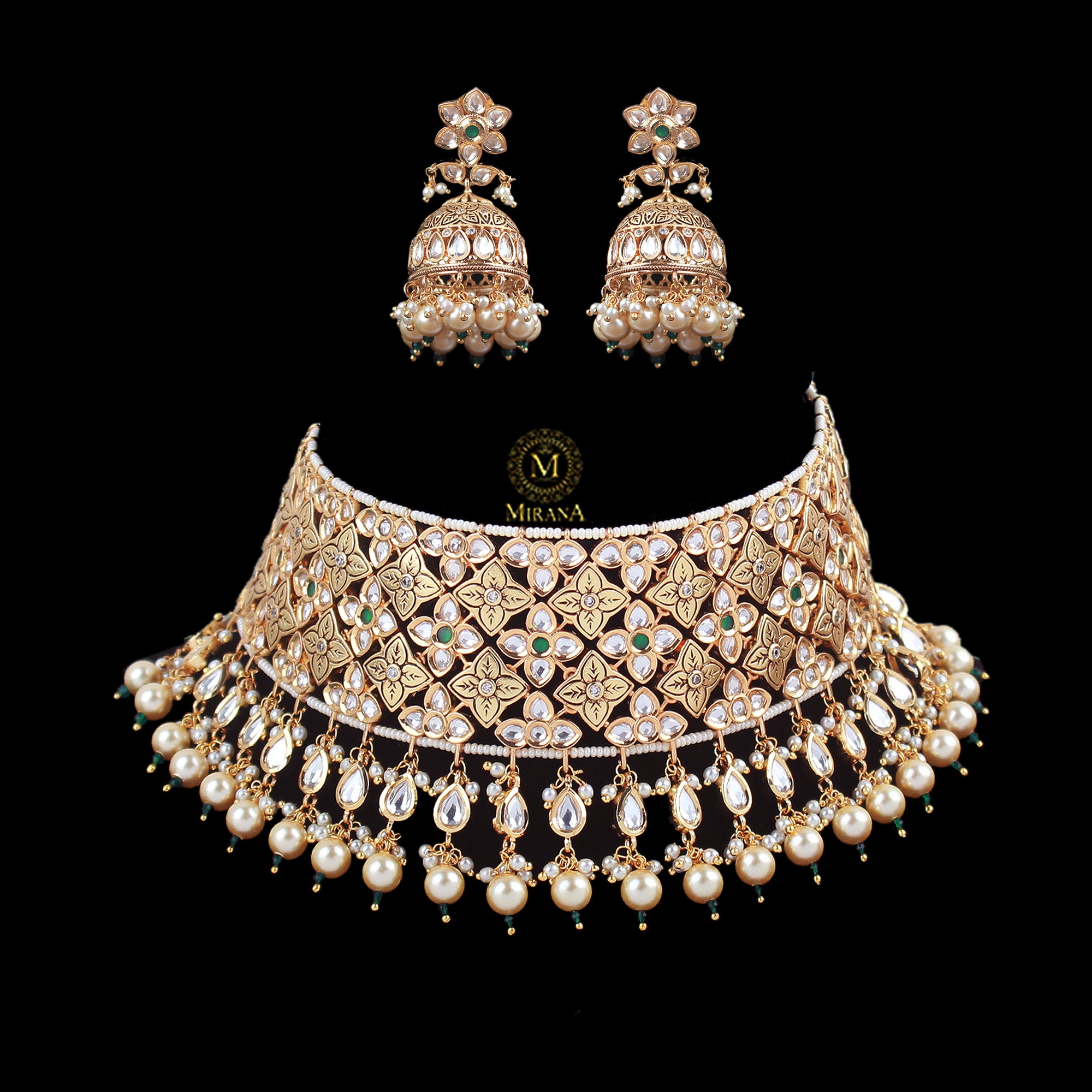 Ishanya Emerald Green Polki Choker Set
