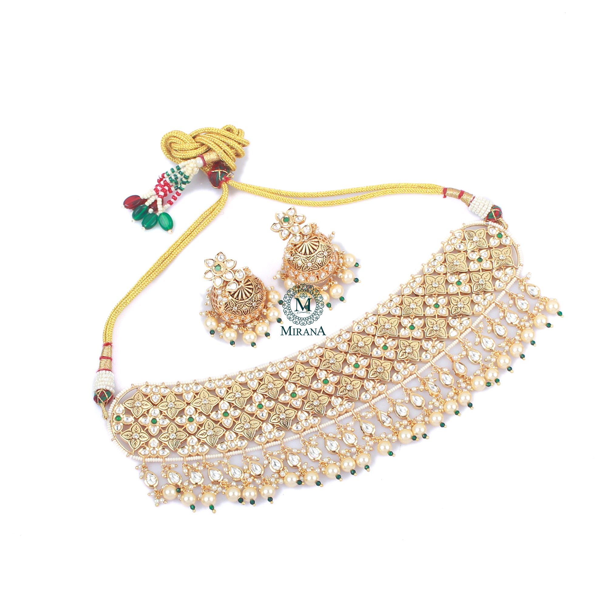 Ishanya Emerald Green Polki Choker Set