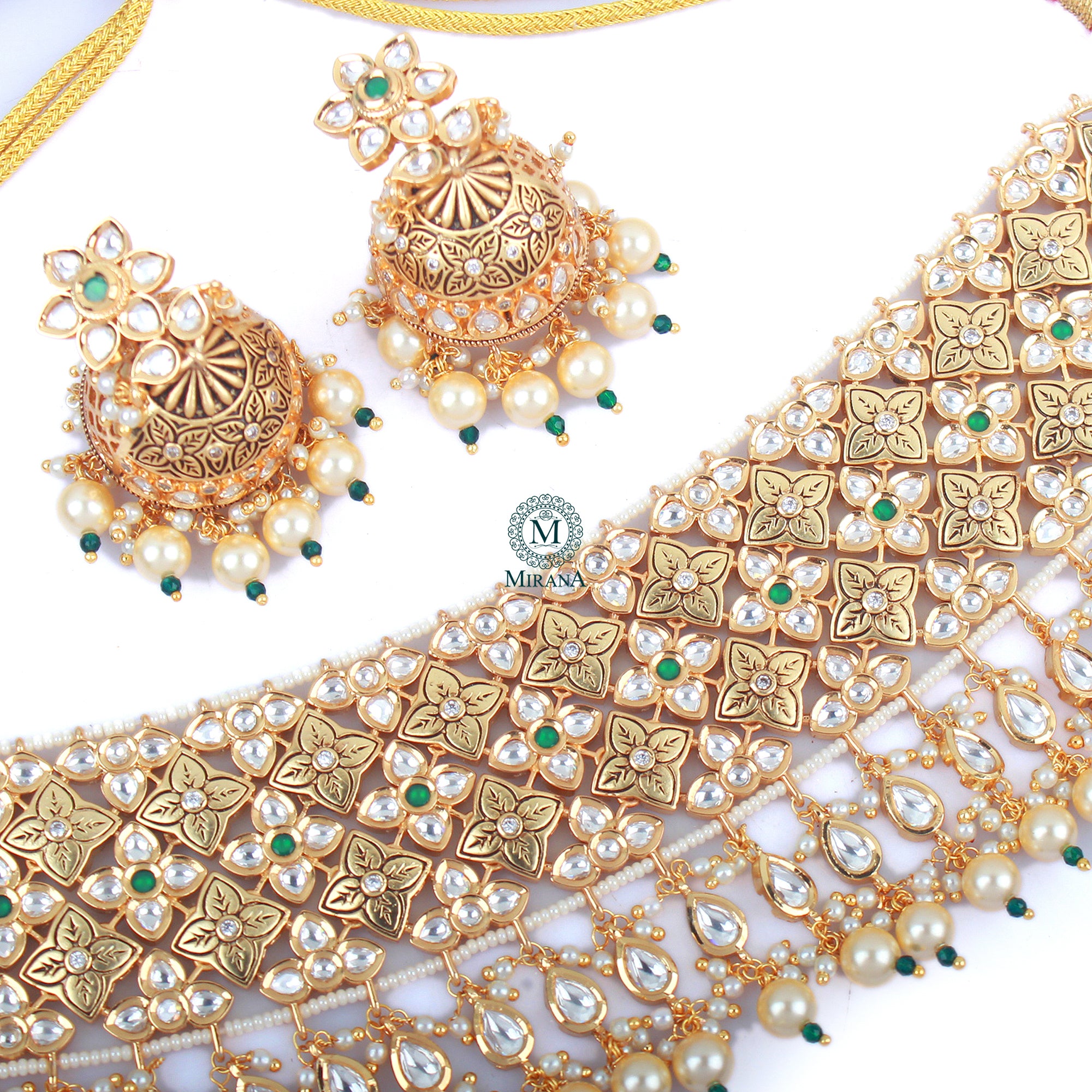 Ishanya Emerald Green Polki Choker Set