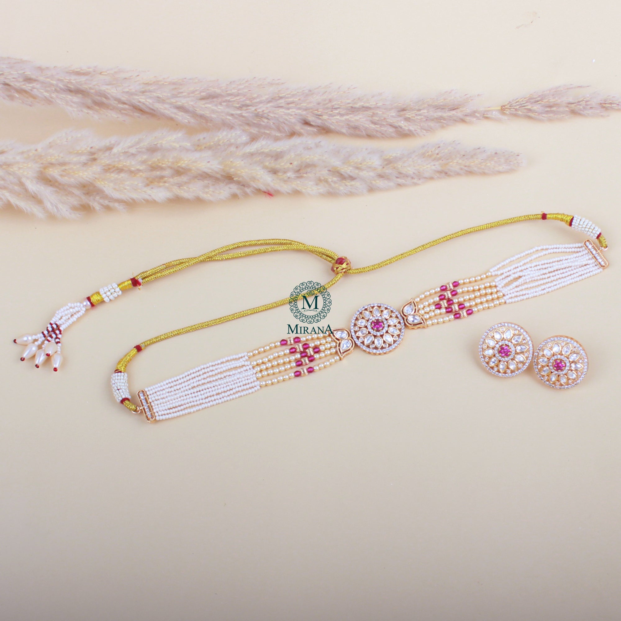 Aisha Ruby Polki Designer Choker Set