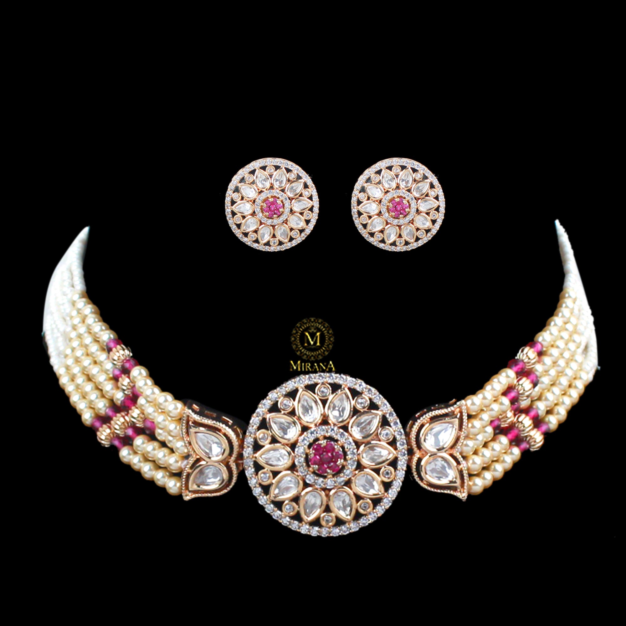 Aisha Ruby Polki Designer Choker Set