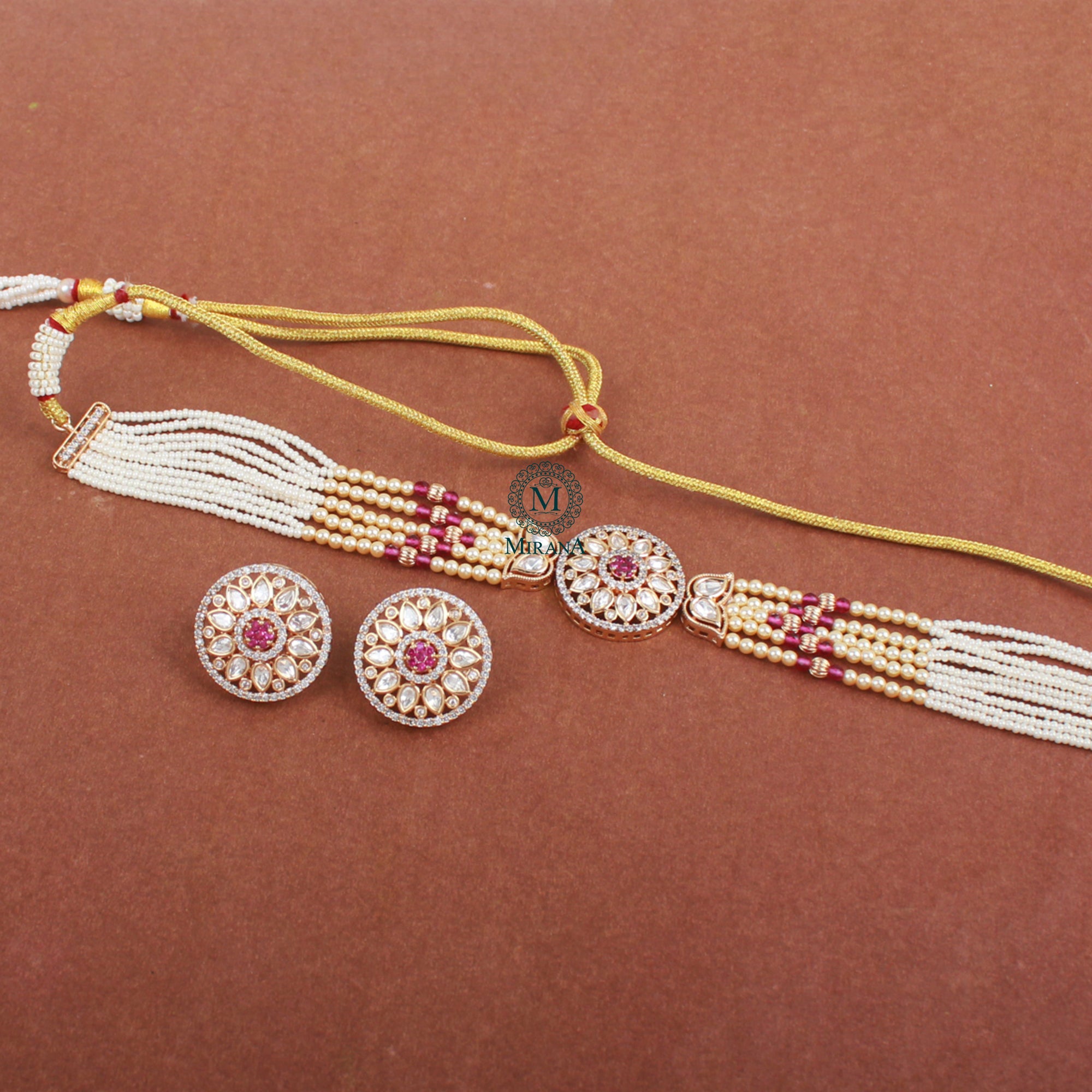 Aisha Ruby Polki Designer Choker Set