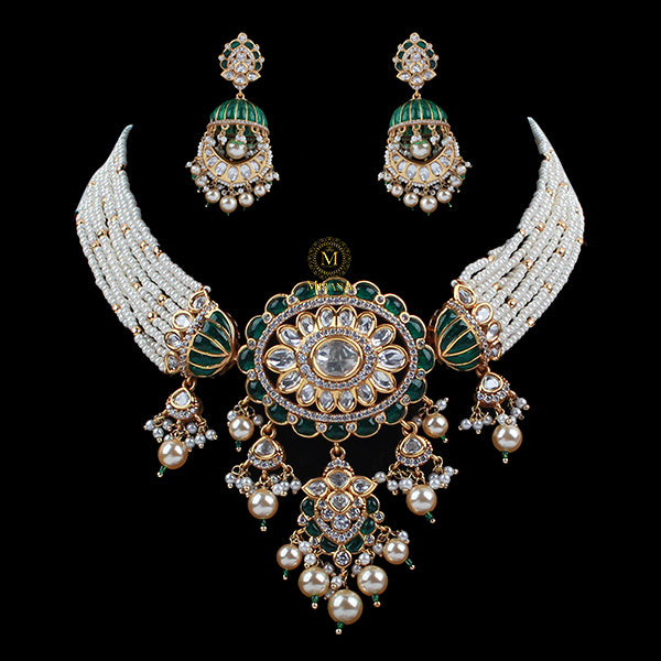 Shubhangi Emerald Green Polki Choker Set