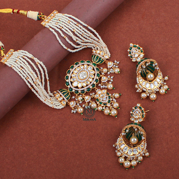 Shubhangi Emerald Green Polki Choker Set