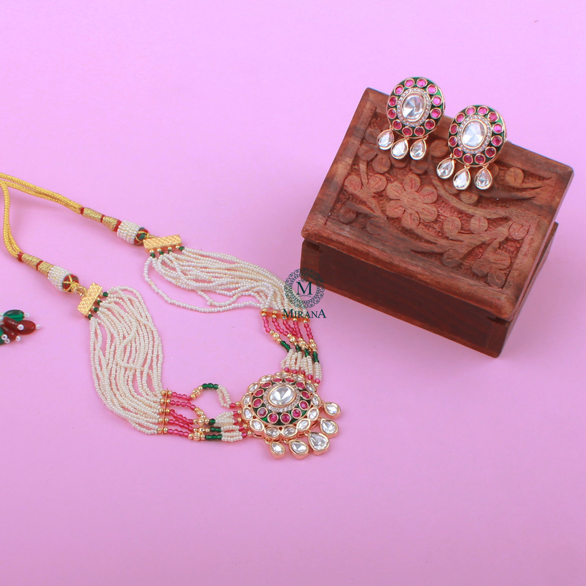 Madhvi Ruby Green Polki Designer Choker Set