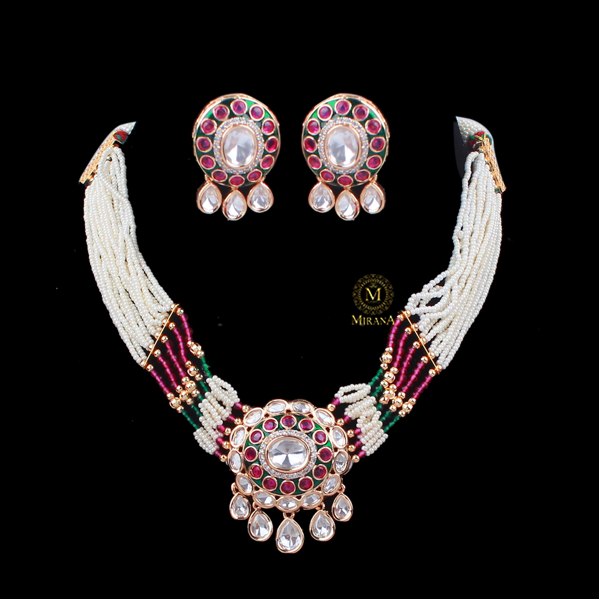 Madhvi Ruby Green Polki Designer Choker Set