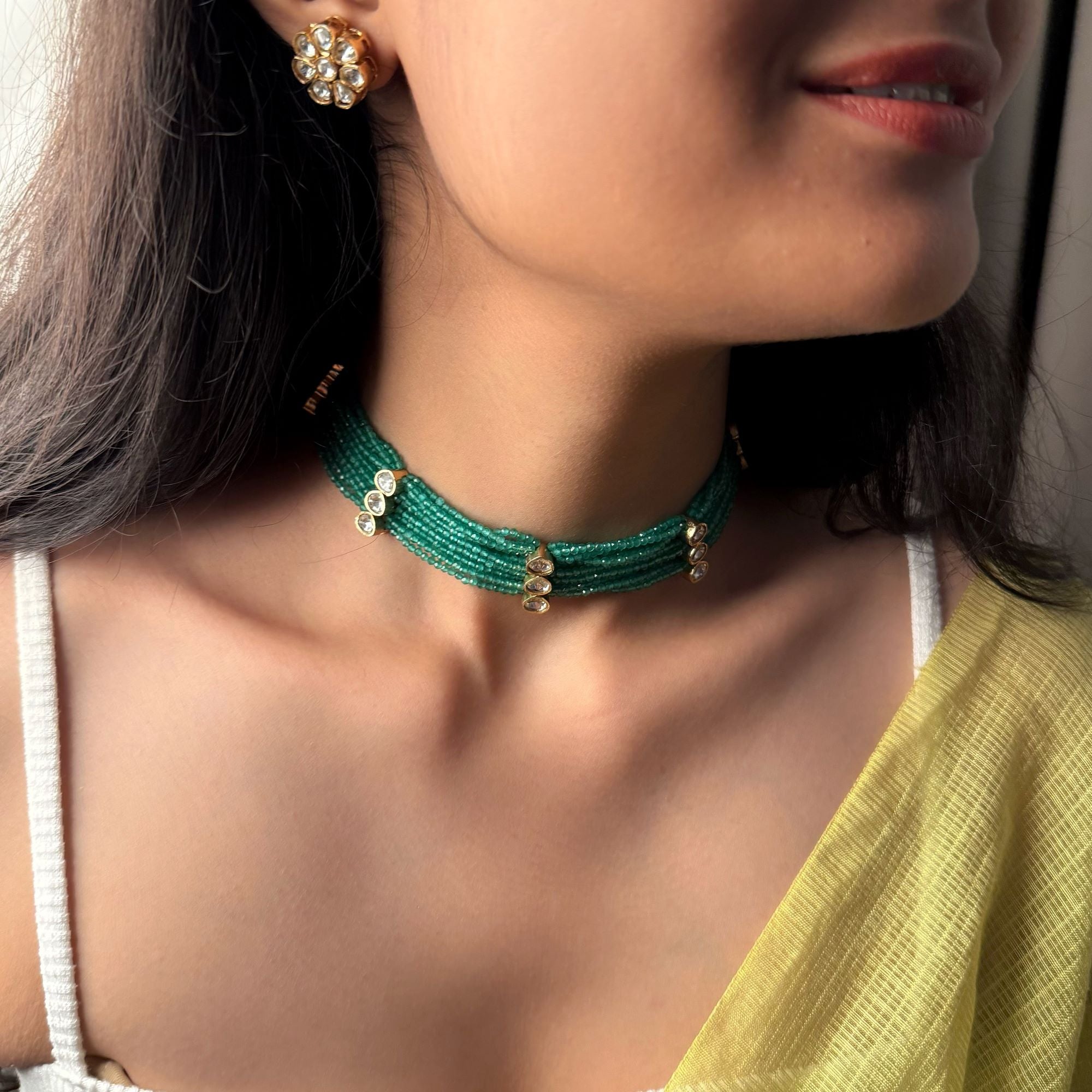 Saani Green Moissanite Designer Choker Set
