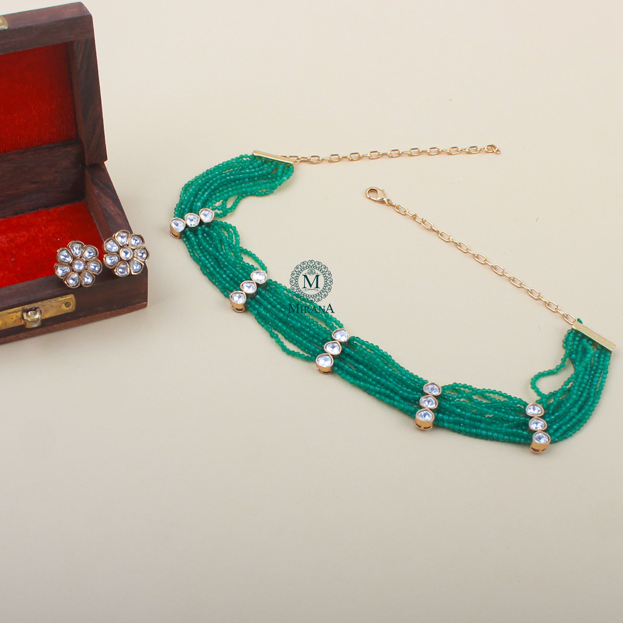Saani Green Moissanite Designer Choker Set