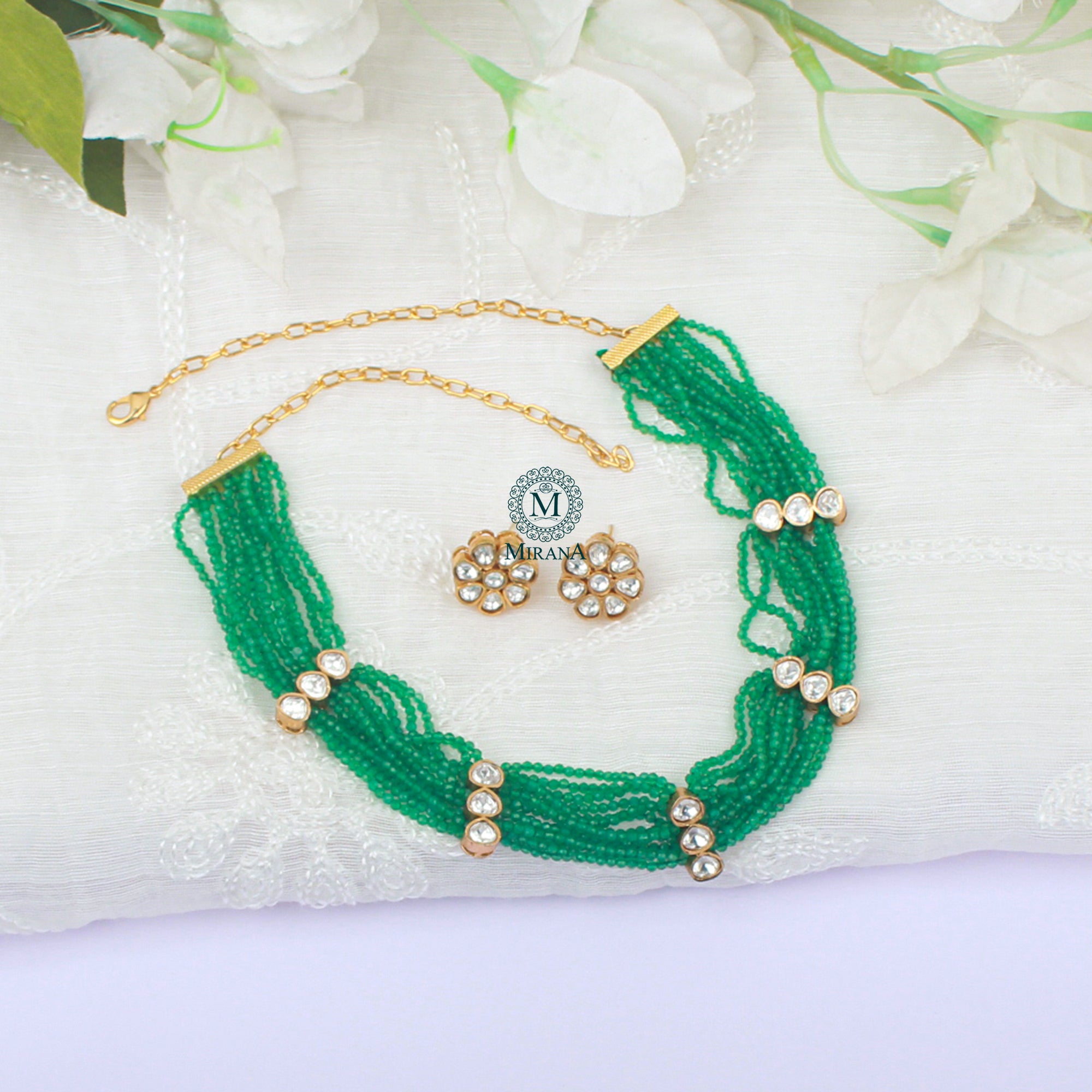 Saani Green Moissanite Designer Choker Set