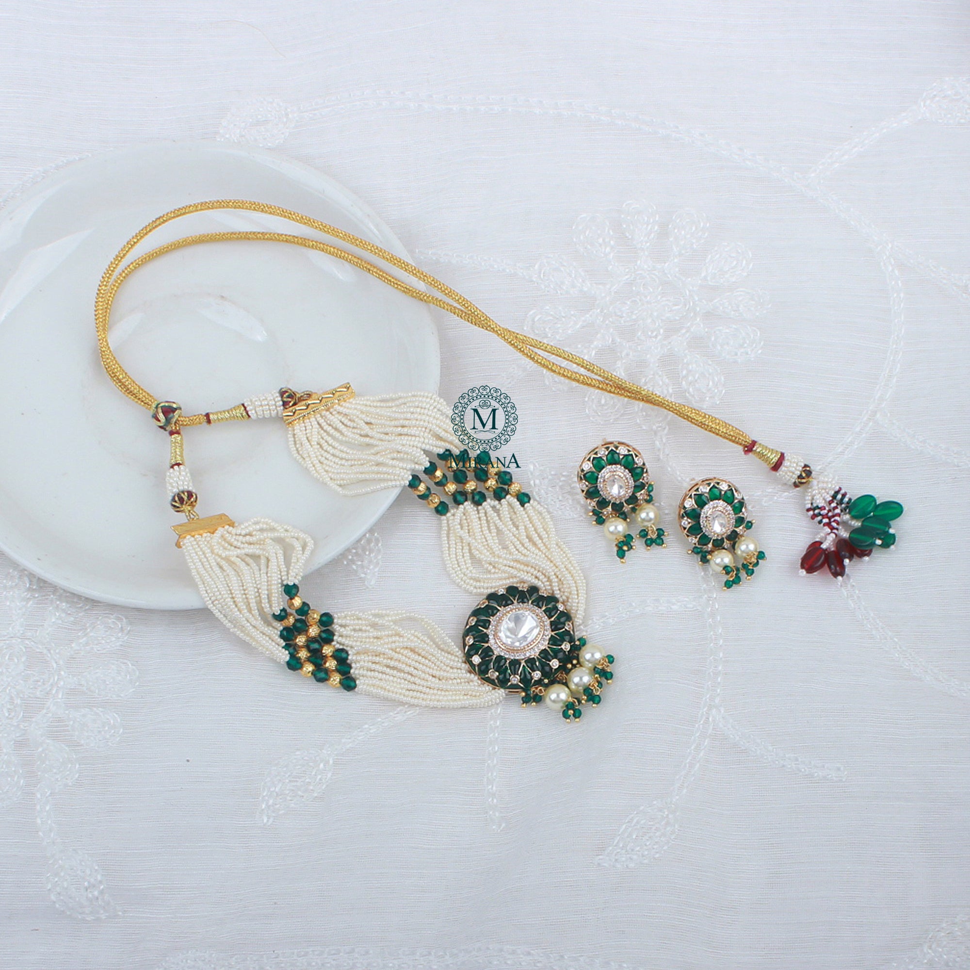 Bhuvika Emerald Green Polki Choker Set