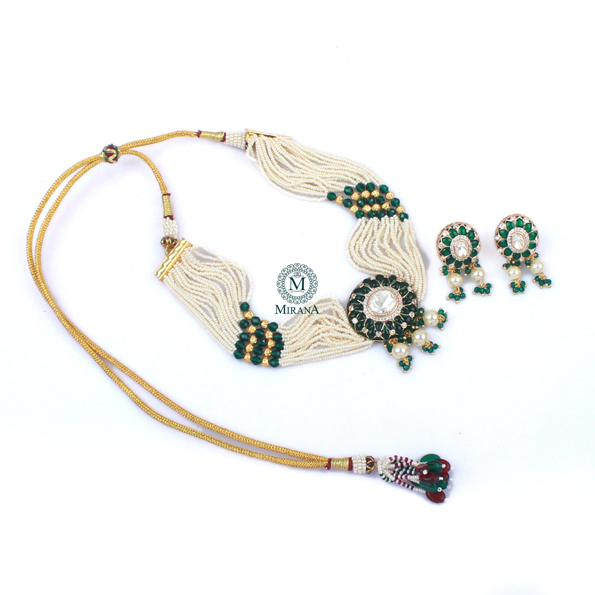 Bhuvika Emerald Green Polki Choker Set
