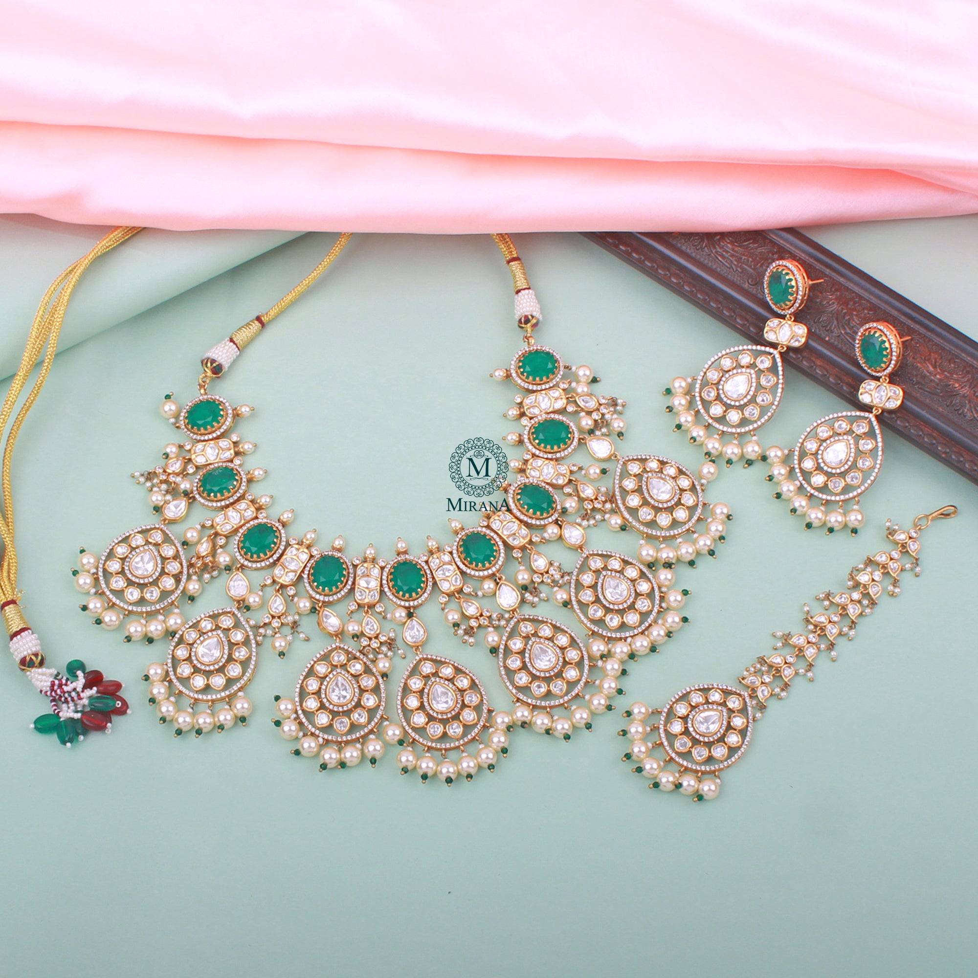 Radha Emerald Green Polki Bridal Choker Set