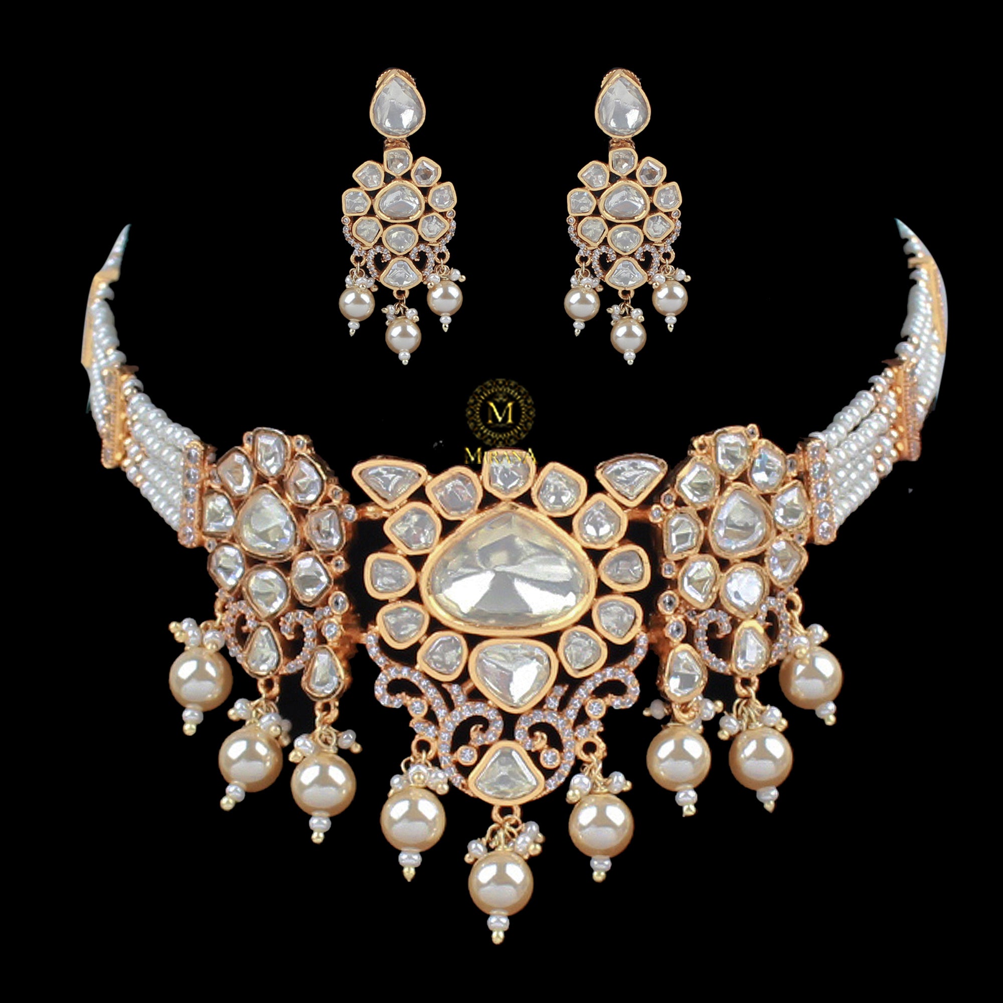 Lavya Pearl Moissanite Designer Choker Set