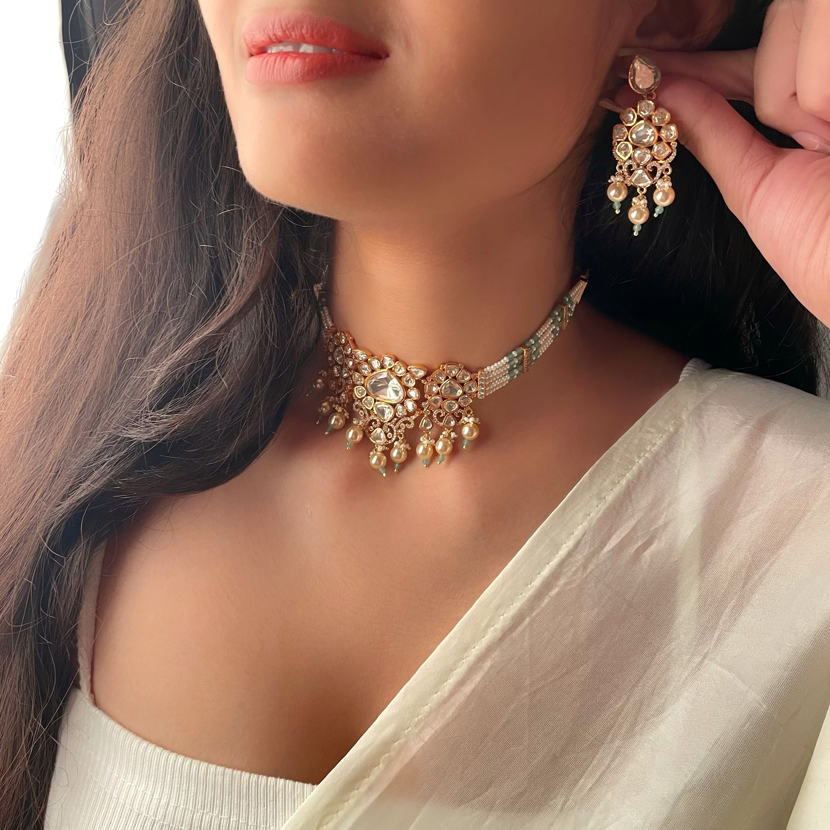Lavya Pastel Green Moissanite Choker Set