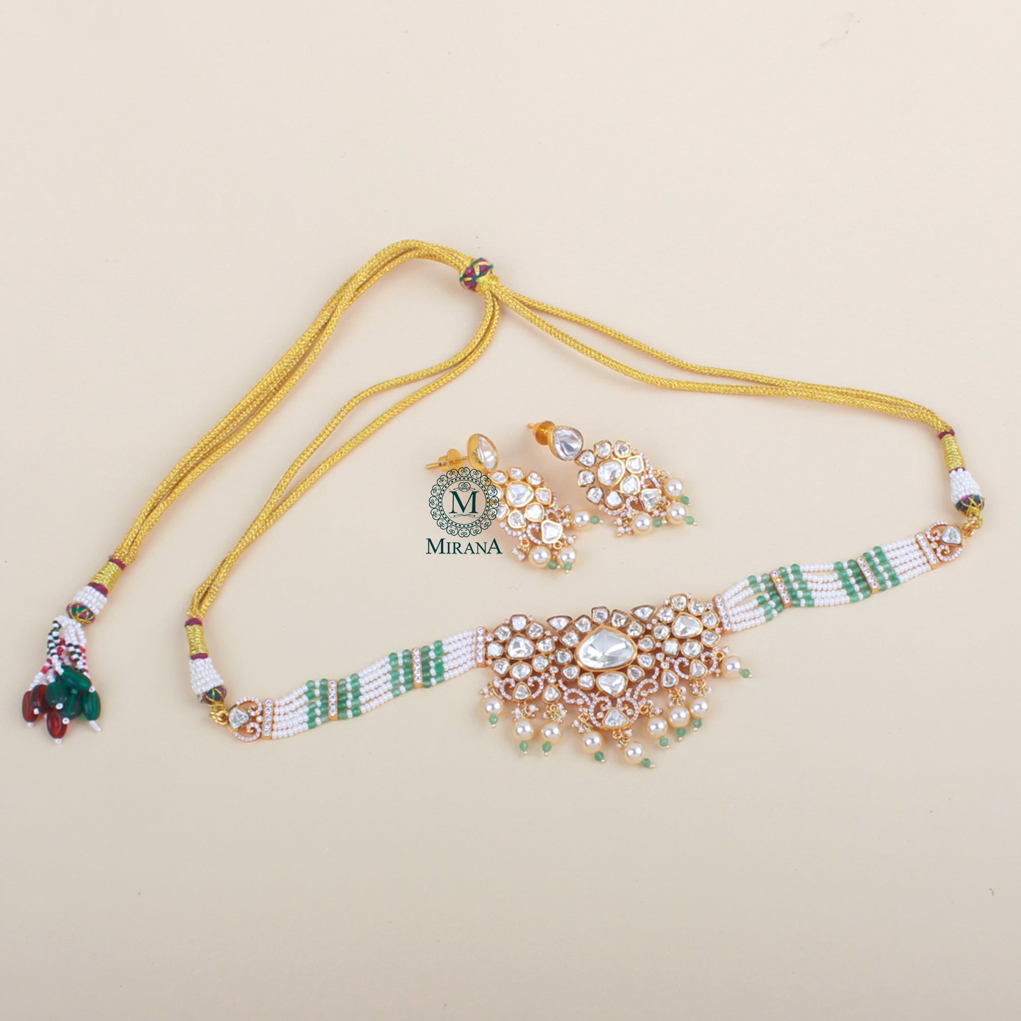 Lavya Pastel Green Moissanite Choker Set