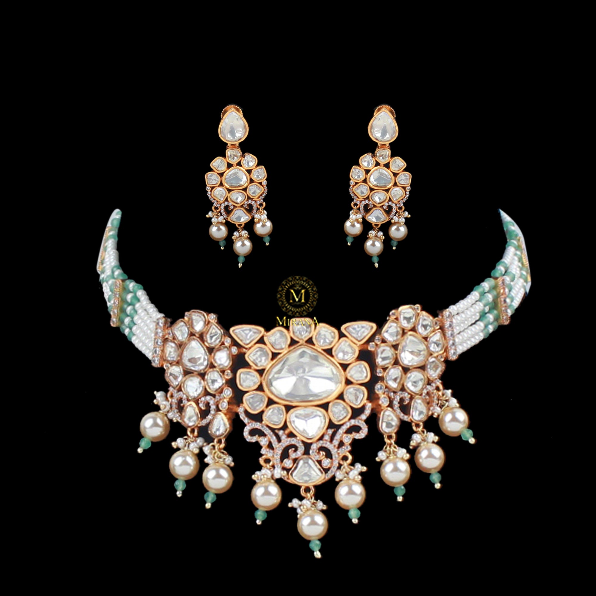 Lavya Pastel Green Moissanite Choker Set