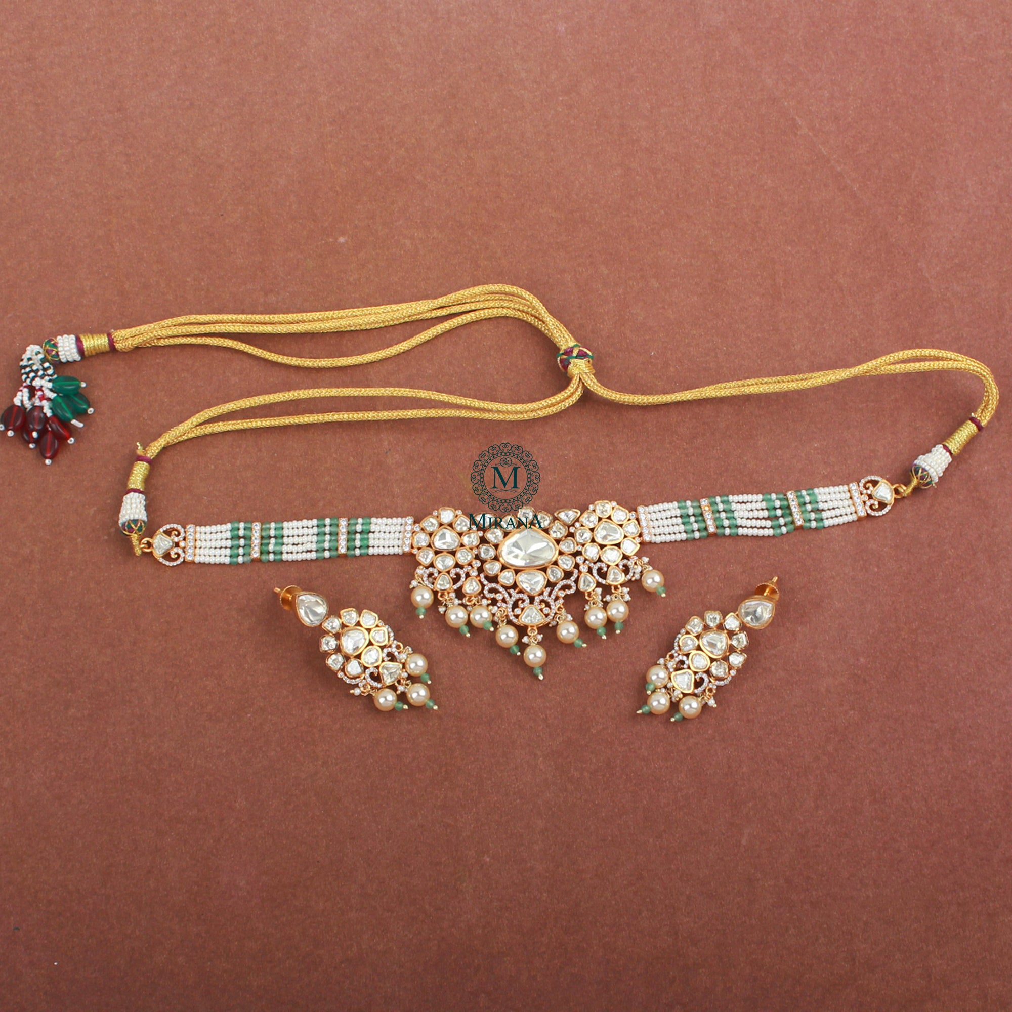 Lavya Pastel Green Moissanite Choker Set