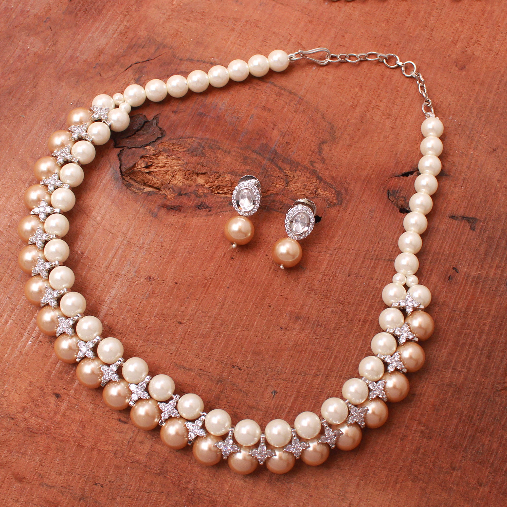 Jenny Golden Brown CZ Pearl Choker Set