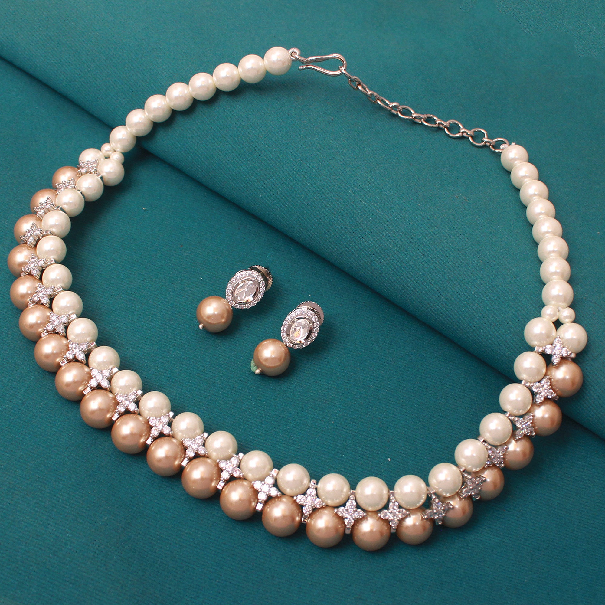 Jenny Golden Brown CZ Pearl Choker Set