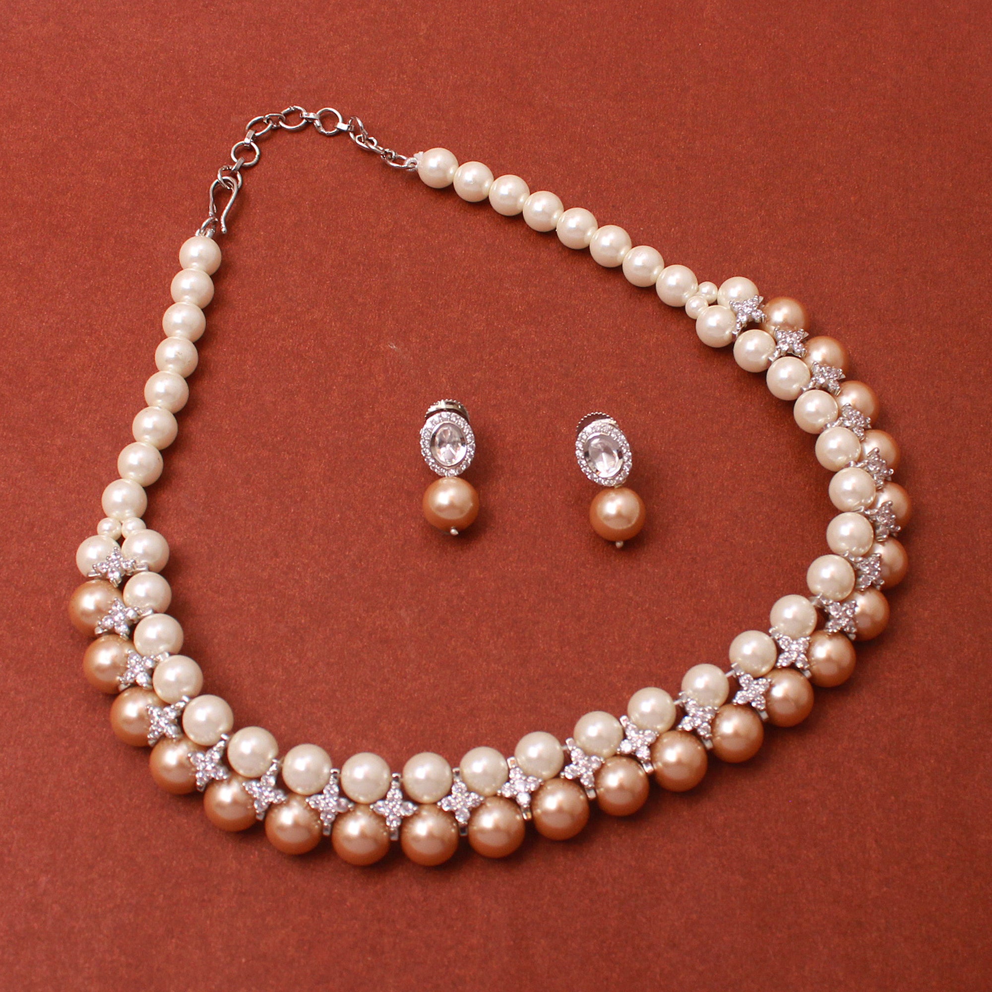 Jenny Golden Brown CZ Pearl Choker Set