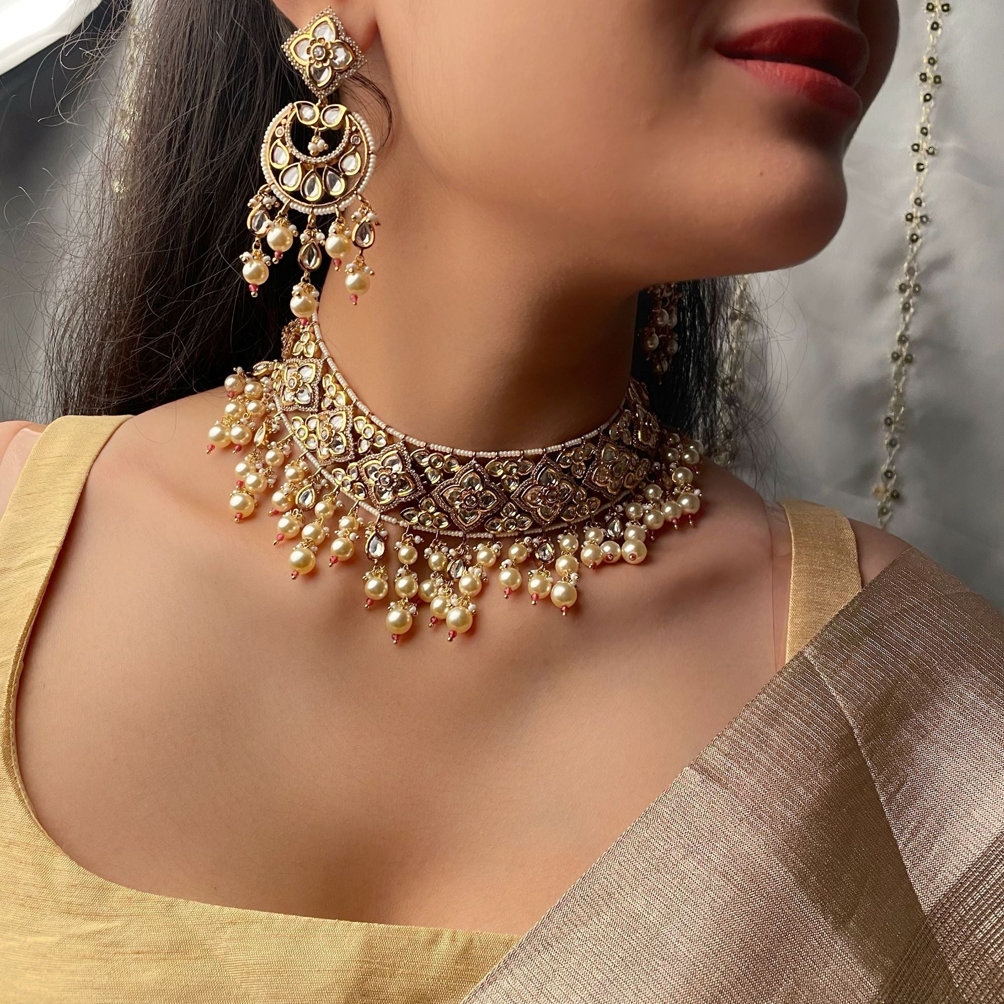 Urshita Pearl Polki Bridal Choker Set