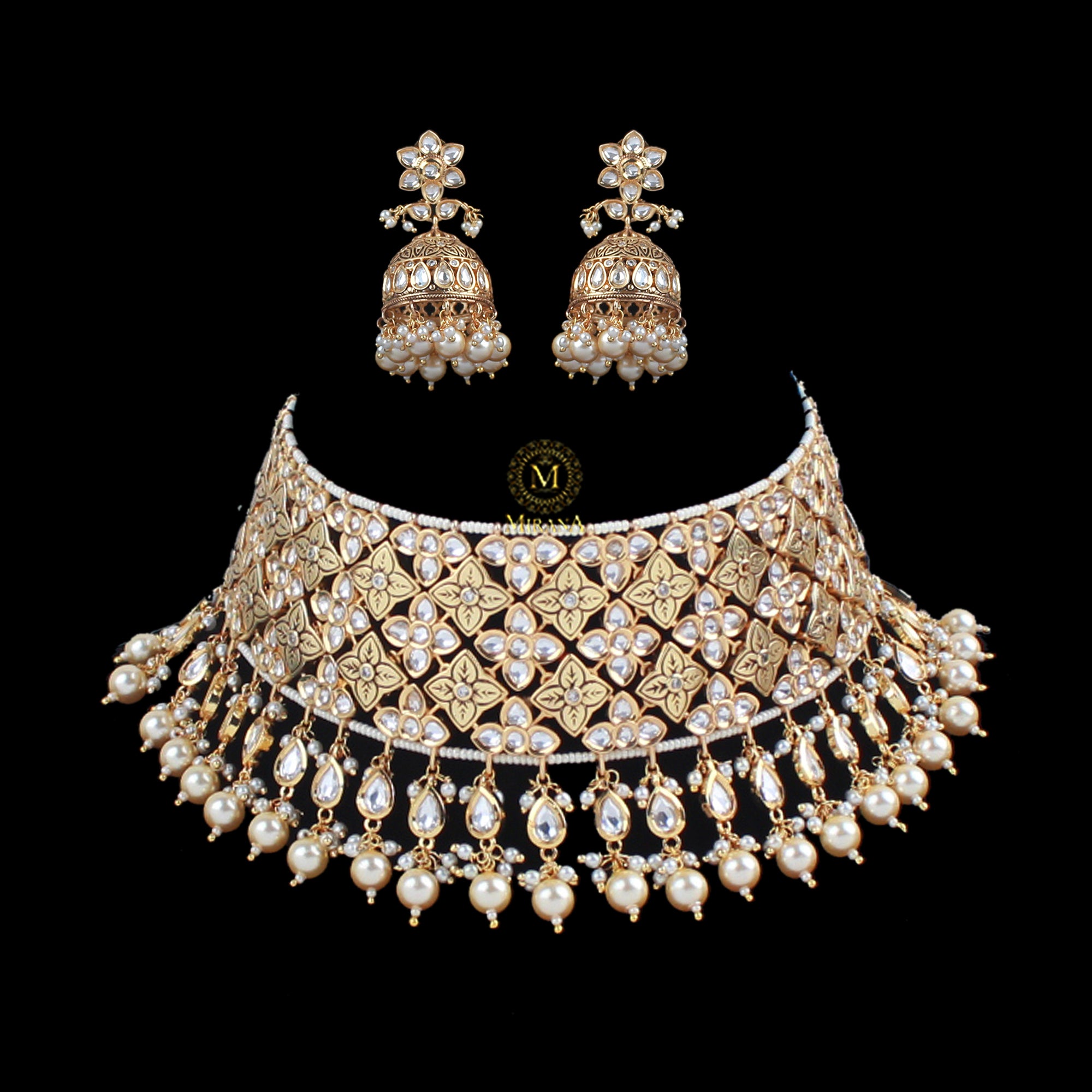 Ishanya Pearl Polki Designer Choker Set
