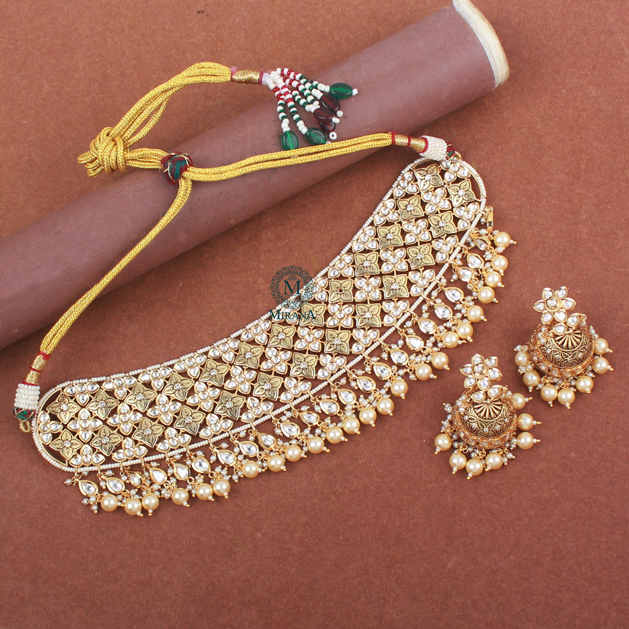 Ishanya Pearl Polki Designer Choker Set