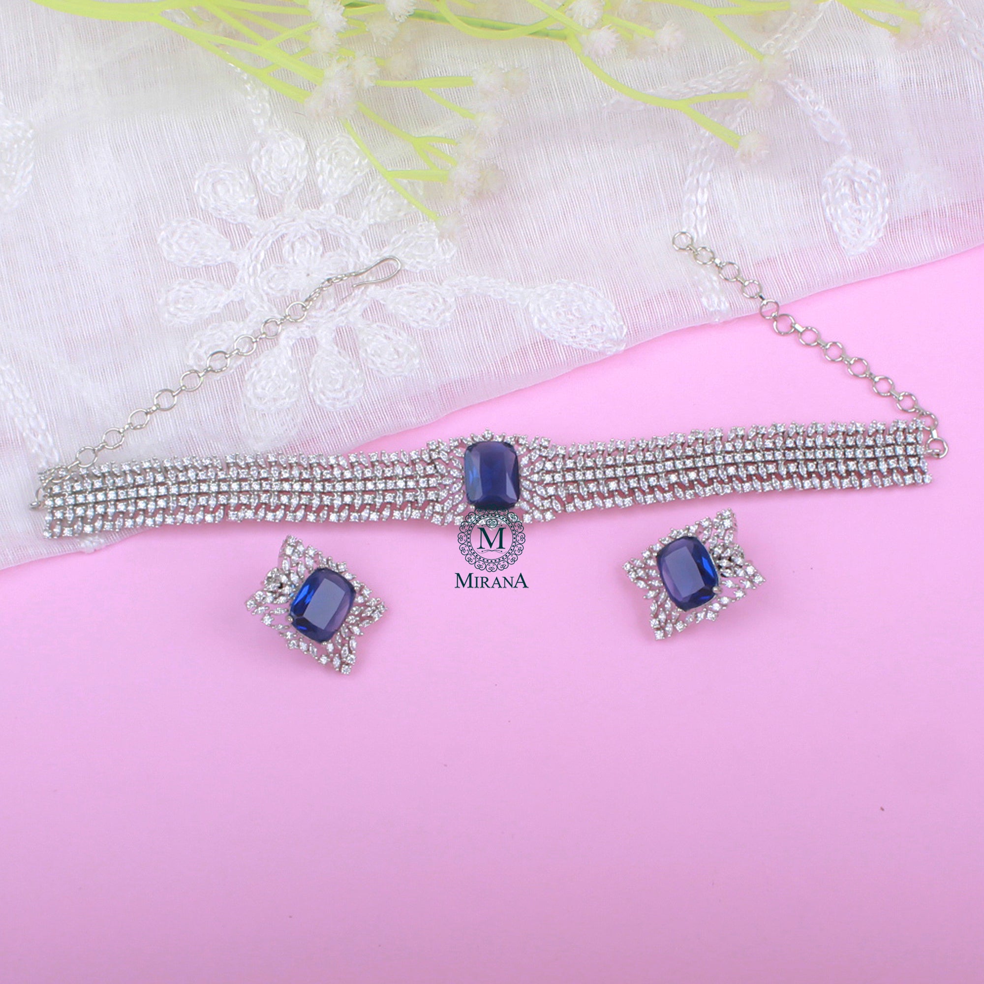 Simi Sapphire Blue Designer Choker Set