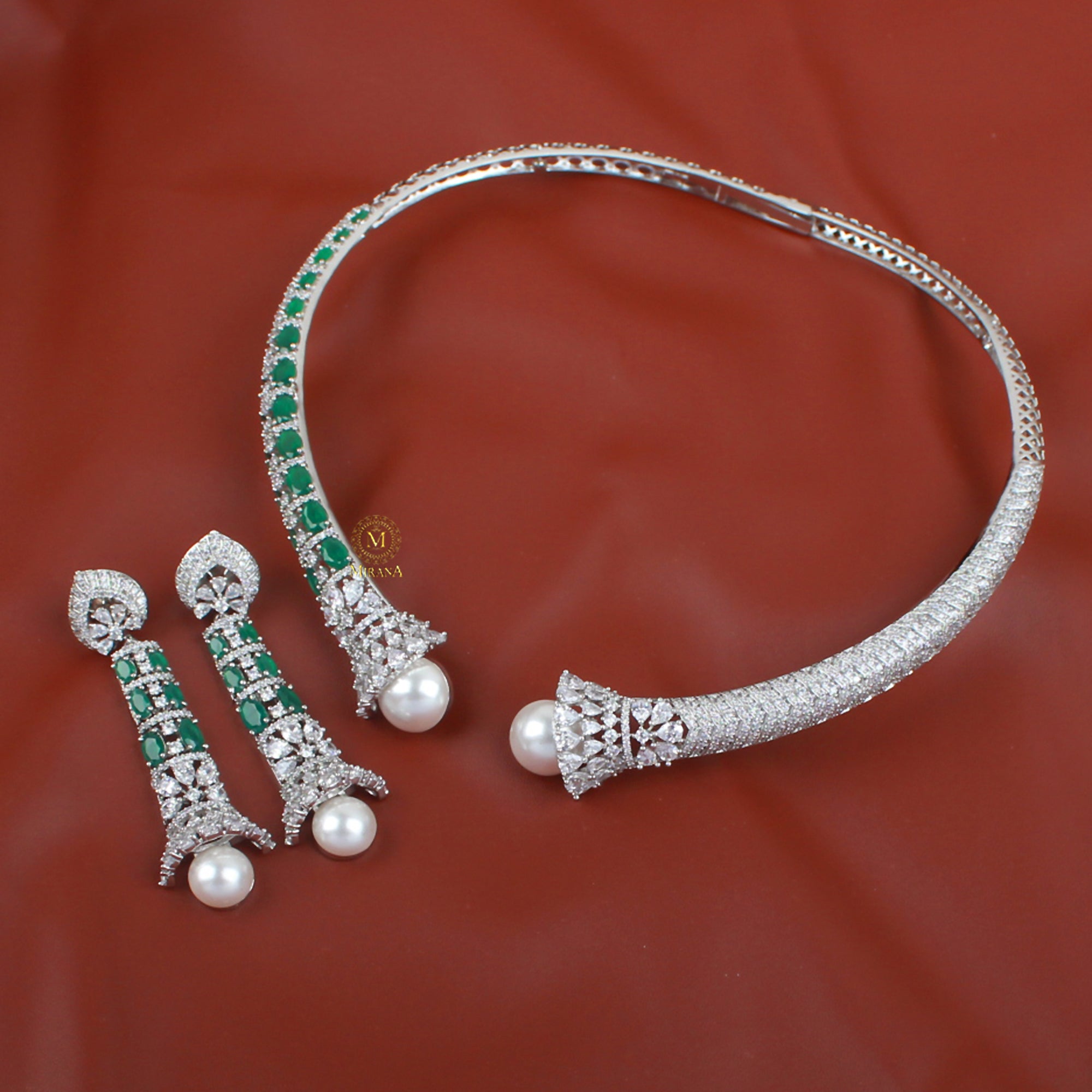Grace Pearl CZ Designer Choker Set